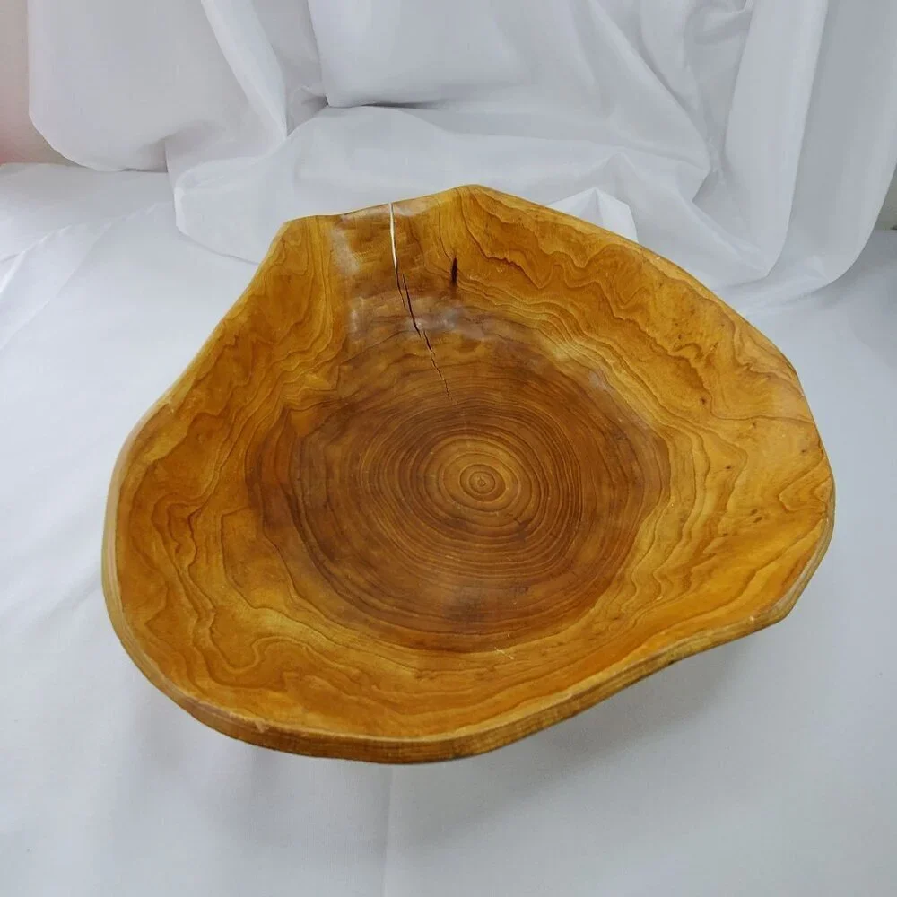 VTG Real Wood Tree Stump Root Bowl Large Handcrafted Wooden Decorative Bowl
